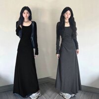 Đầm váy dáng dài thiết kế nhún eo ôm body giữ nhiệt hàng QCCC hottrend tỷ tỷ KUNKUN SP70