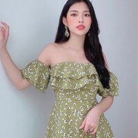 Đầm váy dự tiệc trễ vai bèo họa tiết hoa nhí Đầm váy dáng chữ A Thời trang nữ