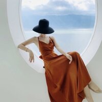 Đầm váy freesize maxi đi biển màu ngói nơ sau