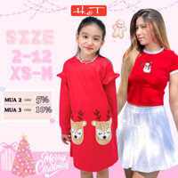 Đầm-Váy giáng sinh bé gái H&T, đầm tay dài túi tuần lộc, set váy Nữ Noel chất cotton 4 chiều cho bé gái từ 10-51kg