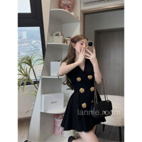Đầm váy gile sát nách đính 6 tag phụ kiện dáng ngắn thiết kế LANNIE TỰ MAY LẠI, Đầm gile đen mùa hè lyn