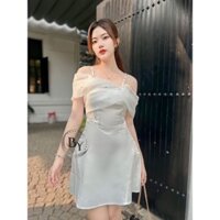 Đầm Váy Hai Dây Phối Bèo Đính Đá Trắng Dạo Phố Dự Tiệc Chụp Hình BY8475