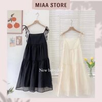Đầm - váy hai dây voan tơ buộc nơ hàng 2 lớp mặc đi chơi, đi biển