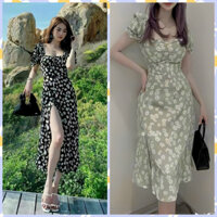 Đầm váy họa tiết hoa cúc họa mi xẻ tà tiểu thư chất siêu mát tôn dáng Ngọc Trinh sexy nhẹ nhàng freesize ảnh thật