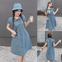 Đầm váy jeans nữ babydoll xòe phối cổ viền bèo xinh xắn dành cho các nàng diện đi chơi, hẹn hò siêu cute