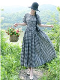 Đầm váy kẻ caro dáng xòe thiết kế 2 túi dây eo vô cùng trẻ trung,chất vải thô đũi mềm mát Thời trang nữ Haint Boutique Da159 - XL