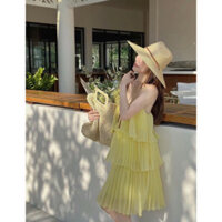 Đầm Váy maxi 2 dây dập li bèo tầng 🔥Voan tơ mềm mịn mát🔥🔥45-65KG🔥 váy đi biển váy trắng tiểu thư bigsize giá rẻ đẹp