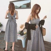 ĐẦM VÁY MAXI CARO NƠ SAU DÁNG XÒE