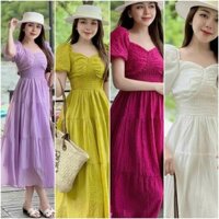 Đầm váy maxi đi biển,dự tiệc,đi làm tay phồng mocking eo (sẵn mút) màu sắc rực rỡ NHƯ Ý