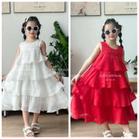 Đầm váy maxi ,đi tiệc,đi đám cưới cho bé gái❤️Đầm voan tằm sát nách 4 tầng dáng dài,nhẹ,mát ❤️size 1-10Y(8-35 ký)