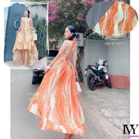 đầm váy maxi 🔥lụa mút ngực🔥 loang yếm đuôi cá cột nơ vàng cam đi biển dự tiệc dạo phố bigsize gợi cảm sexy