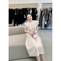 Đầm Váy maxi suông tùng xoè rộng kẻ sọc dọc cổ tròn tay cánh tiên 🌵45-70KG🌵BIGSIZE maxi đi biển dự tiệc đầm bầu đẹp rẻ