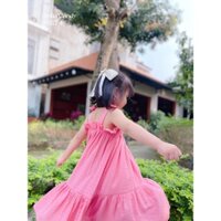 Đầm váy Maxi thắt nơ xinh cách điệu chất mềm mại dịu mát, đầm đi biển du lịch xinh xắn cho bé gái size lớn từ 10-42kg