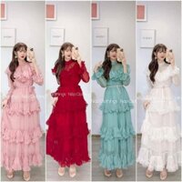 Đầm váy Maxi voan tầng, phối bèo, nặng tay