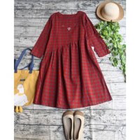 ĐẦM VÁY MORI HỌA TIẾT CARO VẠT XÉO