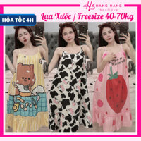 Đầm váy ngủ 2 dây lụa xước mềm mát thiết kế xếp ly vạt nhún bèo, váy đầm ngủ dễ thương cute bầu bì mặc nhà thoải mái
