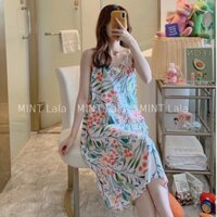 Đầm Váy Ngủ 2 Dây Mặc Nhà Khoét Lưng Vải Lanh Mềm Mát