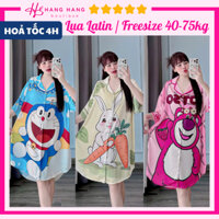 Đầm váy ngủ sơ mi bigsize dáng suông rộng lụa mịn latin mát lạnh, váy đầm ngủ thiết kế cute bầu bì mặc nhà thoải mái