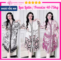Đầm váy ngủ sơ mi bigsize lụa xước latin mềm mịn mát thiết kế cổ v chữ y, váy đầm ngủ dễ thương bầu bì mặc nhà cute