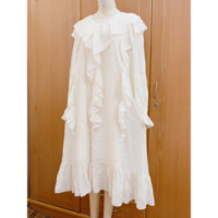 Đầm váy ngủ tiểu thư 2hand hiệu IMZZY ZHI màu kem may bèo dáng freesize