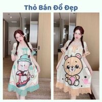 Đầm váy ngủ tiểu thư cổ tim, đầm ngủ lụa suông dài form rộng, bộ đồ mặc nhà nữ dễ thương, mã DN002