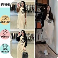 ĐẦM VÁY  NỈ THỜI TRANG THU ĐÔNG-ĐẦM BẦU DÁNG SUÔNG CHẤT NỈ COTTON IN HÌNH CÔ GÁI DỄ THƯƠNG MẶC ĐI LÀM ĐI CHƠI FRISIZE