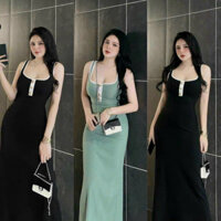 Đầm váy nữ body cổ vuông đính nút viền trắng quyến rũ ,đầm ôm body hay dây sexy cho nữ đi chơi,dự tiệc thời trang MOON