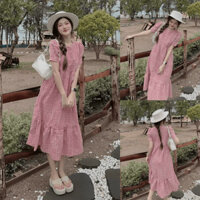 Đầm váy nữ caro babydoll xòe đuôi cá với tone màu hồng nhẹ nhàng, xinh xắn dành cho các nàng diện đi chơi, đi biển