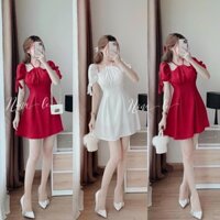 Đầm váy nữ cổ yếm tay ngắn buộc nơ dáng xòe siêu xinh ( có mút ngực )