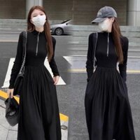 Đầm váy nữ dài tay kéo khóa cổ cao dáng dài xòe hàng Quảng Châu cao cấp (CÓ BIG SIZE) KHOSI SP04