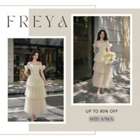 🛍Đầm Váy Nữ🛍 Đầm công chúa vải lưới phối ren hoa phi xoè ba tầng cúp ngực đính nơ vai dễ thương mặc đi tiệc đi d