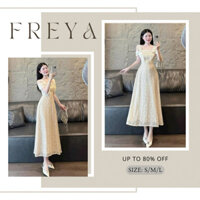 🛍Đầm Váy Nữ🛍 Đầm thời trang nữ chất ren 2 lớp tay ngắn hở vai cổ vuông váy dài dáng xòe thiết kế tiểu thư xinh xắ