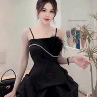 🛍Đầm Váy Nữ🛍 Đầm thời trang nữ thiết kế mới vải tapta 2 dây cúp ngực đính đá phối hoa lông mặc đi dự tiệc cực sa