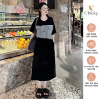 Đầm váy nữ dáng suông dài tone đen mix jean bò giữa eo sang chảnh QC loại 1 trẻ trung, thoải mái dành cho các nàng