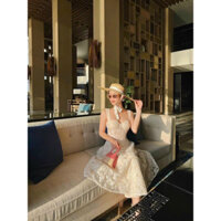 Đầm váy nữ dự tiệc, đầm 2 dây bảng to chất vải ren có mút ngực dáng váy xoè như hình,