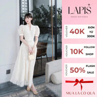 Đầm váy nữ LAPIS_FASHION, dáng dài cộc tay bồng cổ chữ v dây thừng thắt eo xinh xắn đi dạo phố chụp ảnh BL1999