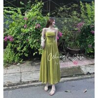 Đầm váy nữ nàng thơ dáng dài hai dây đùn eo siêu hack dáng tôn eo cho nàng thích sự kín đáo tối giản