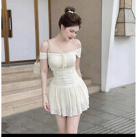 Đầm vây nữ ren thun hoa trễ vai cột nơ dáng xòe có mút có lót cho nàng dự tiệc, đi chơi cực xinh QC🌹 ĐẦM VÁY