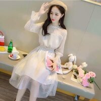 Đầm váy nữ ren tiểu thư màu be siêu xinh
