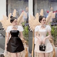 Đầm váy nữ tafta lụa phối cổ sơ mi khoét ngực dành cho các công chúa đi chơi, dự tiệc siêu sang chảnh, xinh xắn