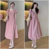 Đầm váy nữ tay ngắn, cổ kiểu mix dáng váy xòe dài với tone màu bánh bèo dễ thương dành diện đi chơi, đi làm xinh.