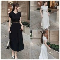 Đầm váy nữ tay ngắn, cổ tròn mix dáng váy xòe dài với tone màu hot trend dành cho các nàng mặc đi làm, đi chơi xinh xắn.