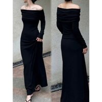 Đầm váy nữ thu đông dáng dài thiết kế trễ vai ôm body tôn dáng phong cách sexy quyến rũ NGOMINH SP238