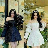 Đầm váy nữ tiểu thư tay bèo dài phối phụ kiện dây ngọc chéo cổ xẻ tà cho nàng thích sự dịu dàng