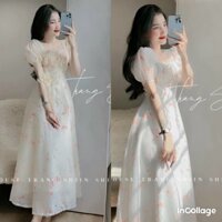 Đầm váy nữ voan hoa tiểu thư nhún ngực tay lỡ sang chảnh siêu xinh thời trang nữ MOON