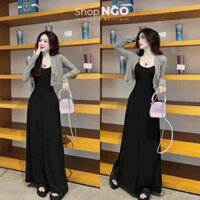Đầm váy nữ.đầm đen hai dây dáng suông dài  kèm khoác ngắn siêu tôn dáng thanh lịch dành cho nàng diện dạo phố
