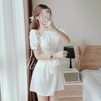 Đầm Váy Ôm Body Cổ Yếm Tay Cột Nơ Sang Trong Dự Tiệc ( Có Mút Ngực )
