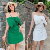Đầm váy ôm body ngắn 2 dây nơ ngực trắng/xanh lá thời trang hot girl đơn giản đi chơi dạo phố dự tiệc dễ thương quyến rũ