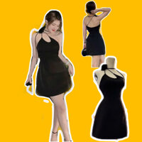 Đầm váy ôm body xòe chữ A đính nơ cổ 🌈tafta lụa óng🌈 hở lưng lệch vai đen dự tiệc cao cấp đi biển giá rẻ đẹp bigsize