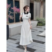 Đầm Váy Ren Midi Dáng Dài Cổ Sen Bèo Tay Ngắn Họa Tiết Miu Xinh Xắn Phong Cách Hàn Quốc Sang Chảnh